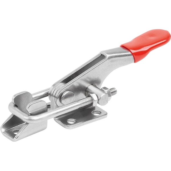 Latch-Action Clamp W Fixed Jaw Std, F1=1600, Form:A, Stainless Steel Bright, Comp:Plastic Comp:Red